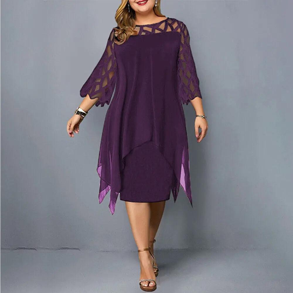 Women's elegant lace midi dress, round neckline, perfect for sophisticated evening wear and special occasions.