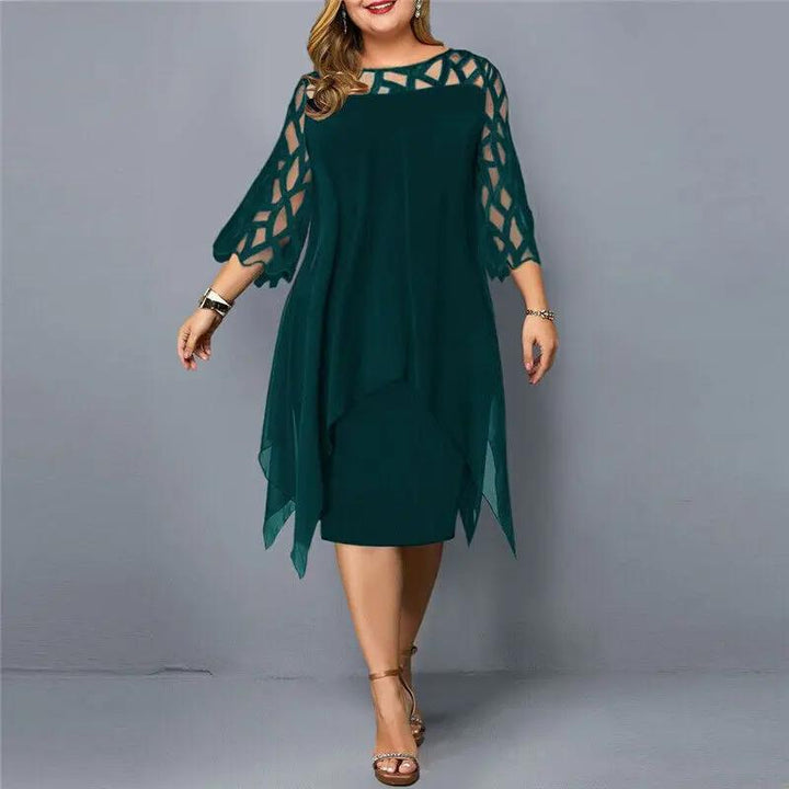 Sophisticated women's lace midi dress, round neck. A stylish choice for evening events & special occasions.