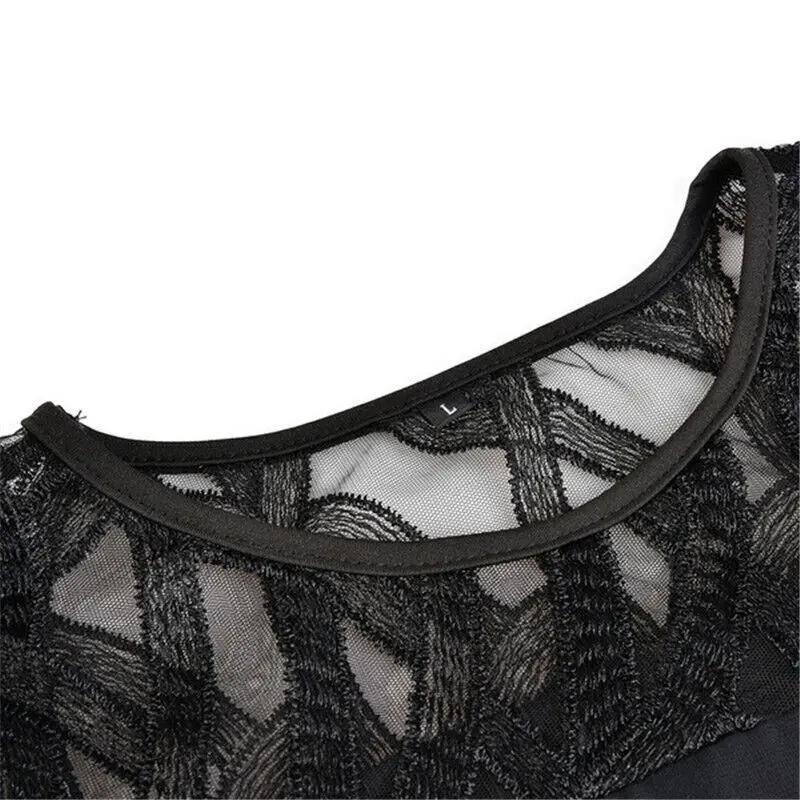 Comfortable & stylish women's lace midi dress, round neck design, perfect for an elegant silhouette.