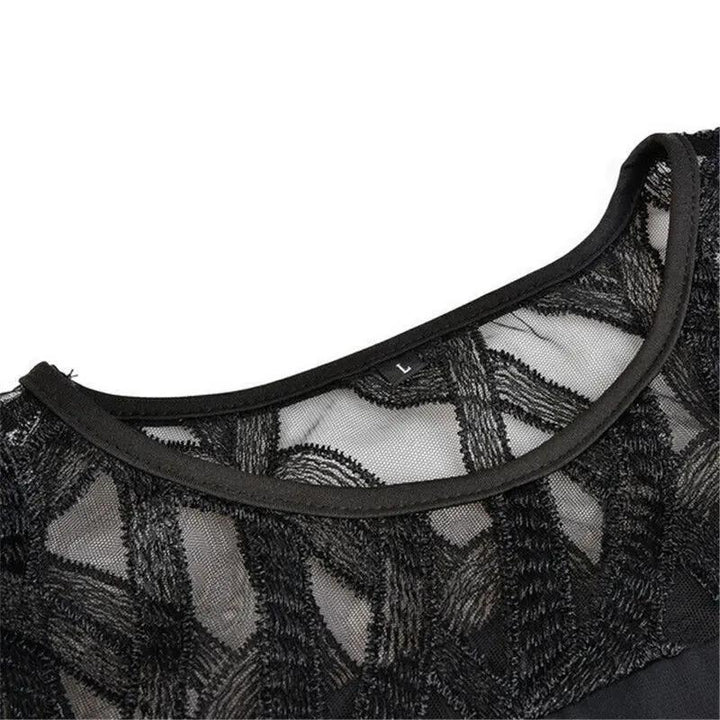 Comfortable & stylish women's lace midi dress, round neck design, perfect for an elegant silhouette.