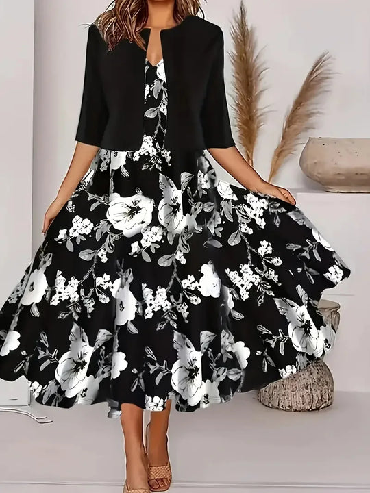 Sophisticated women's evening gown; a long, elegant maxi dress for special occasions.