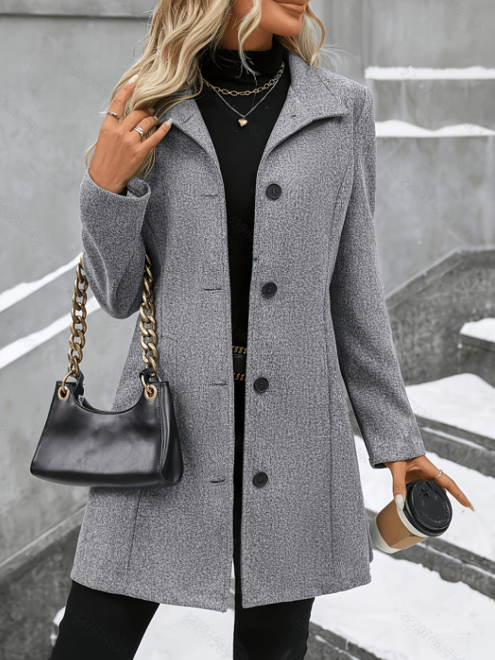Women's elegant longline winter coat with chic notch collar. Perfect for sophisticated style.