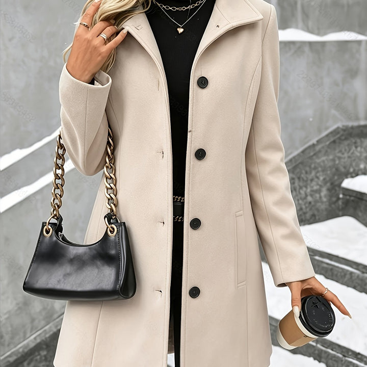 Women's elegant longline coat, a chic notch collar and single-breasted tailored style for winter.