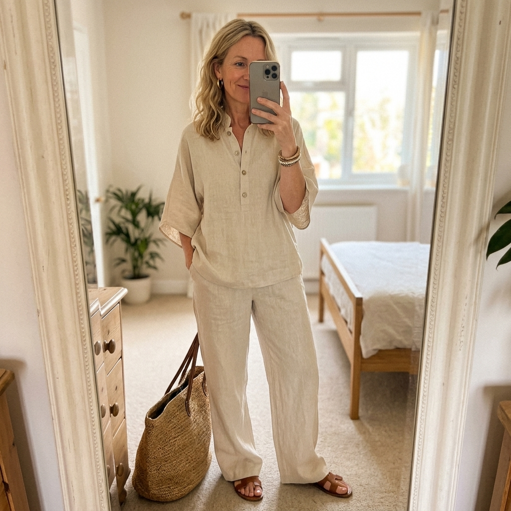Casual elegant women's wide-leg two-piece set featuring a distinct mandarin collar for summer style.