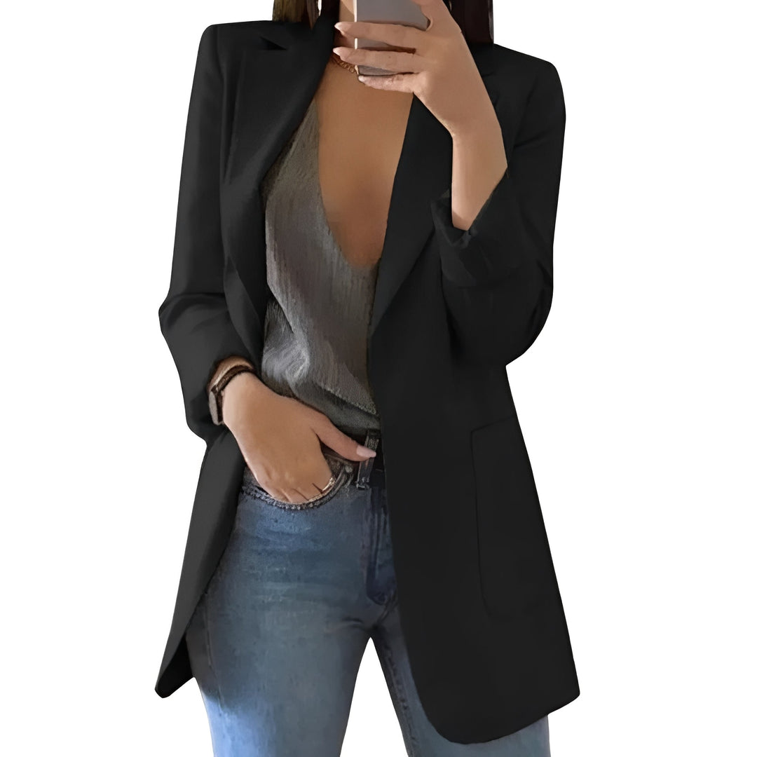 Women's elegant open front blazer, perfect for professional workwear & business casual outfits.