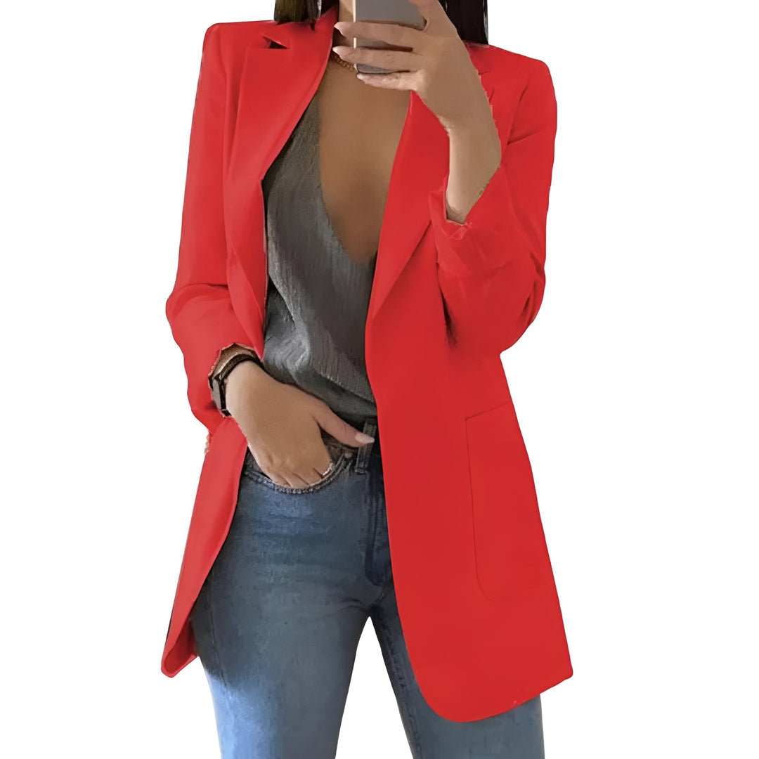 Elegant women's open front blazer, a fashionable choice for professional and smart casual ensembles.