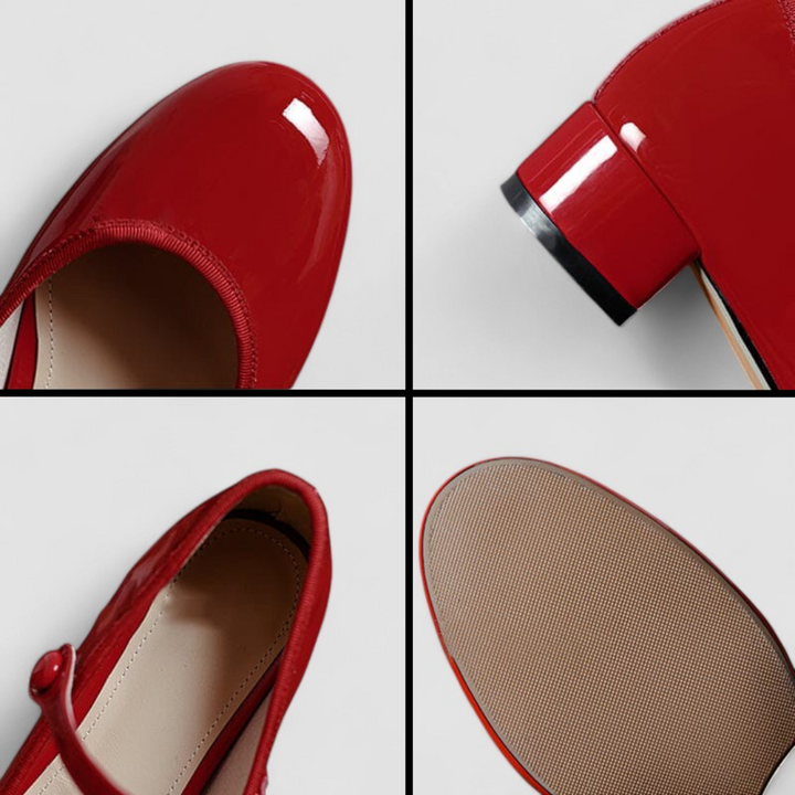 Comfortable women's classic patent Mary Jane shoes with a sturdy block heel, secure strap, and stylish round toe.
