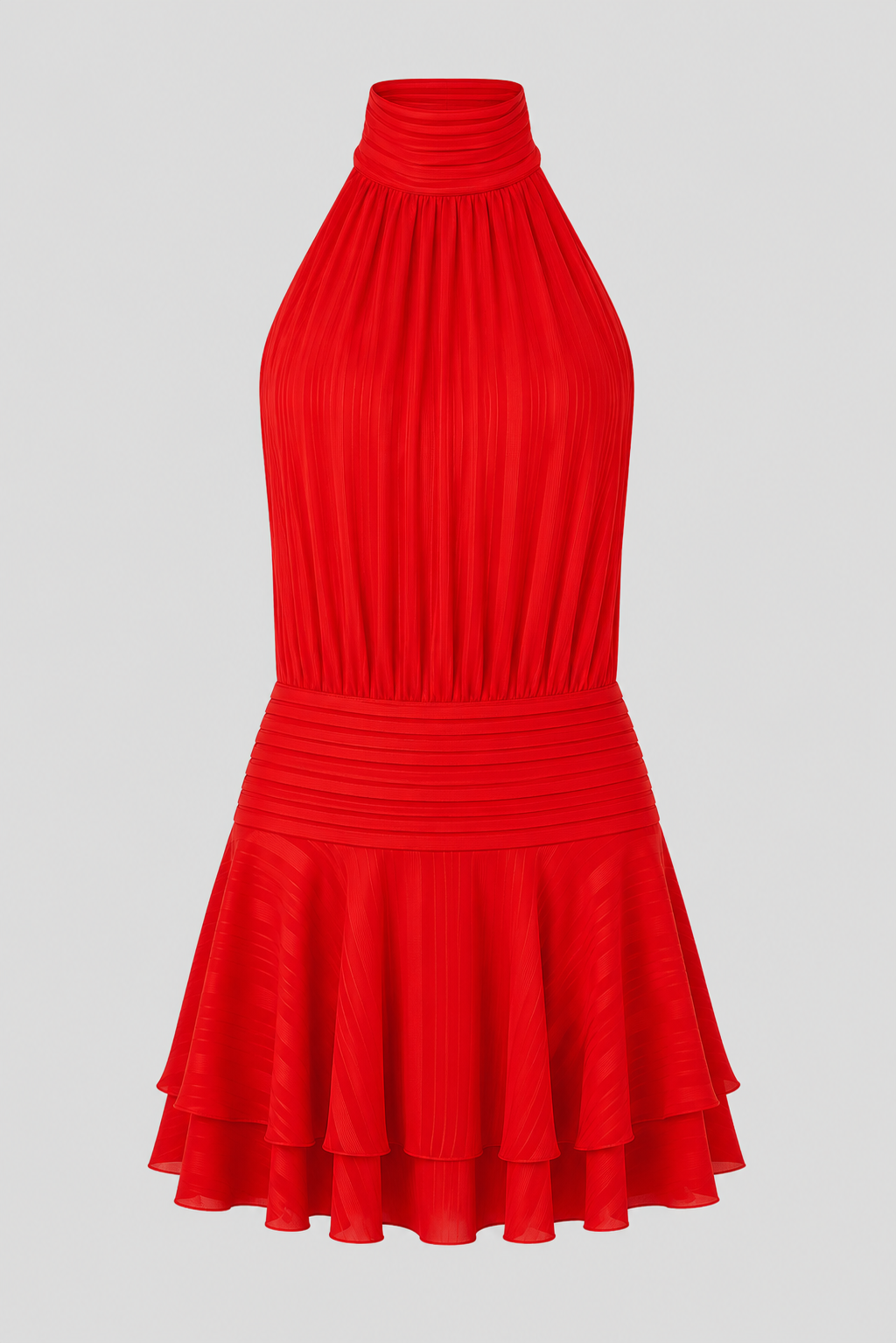 Stylish yellow high-neck mini dress for women, with delicate pearl details. An elegant choice for parties.
