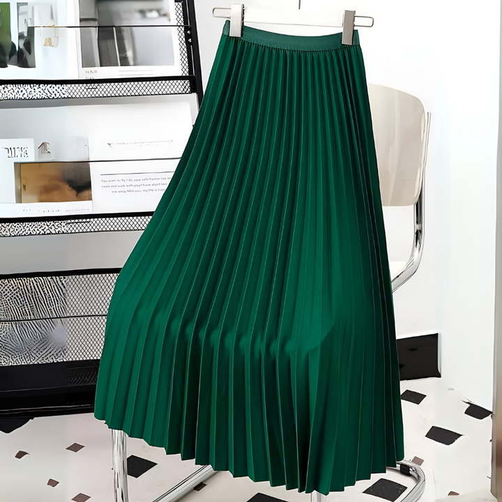 Comfortable and elegant women's high-waist pleated midi skirt, suitable for various events.
