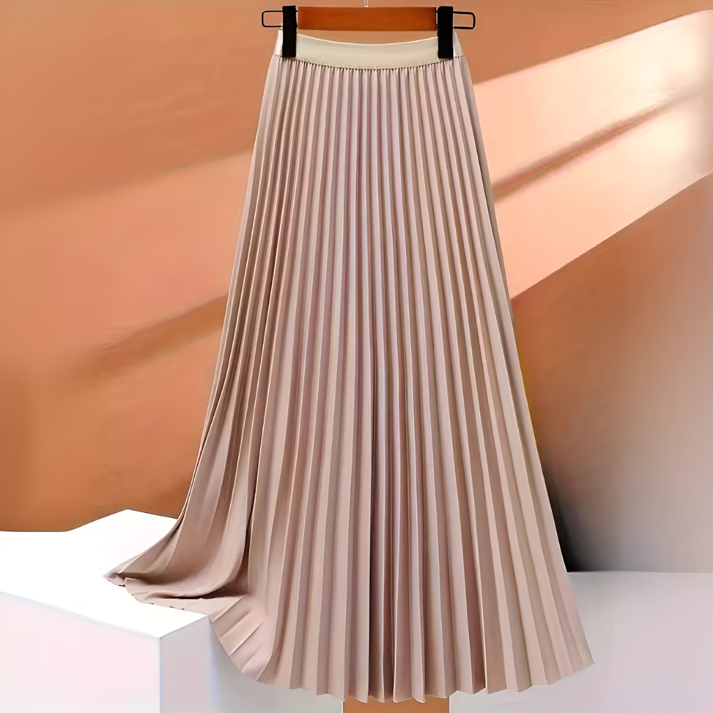New elegant women's pleated high-waist midi skirt, a modern and chic staple for versatile fashion.