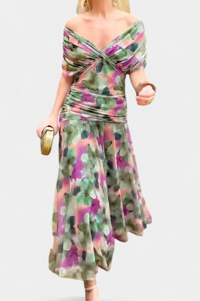 Stunning women's evening gown, pleated maxi dress design for special occasions.