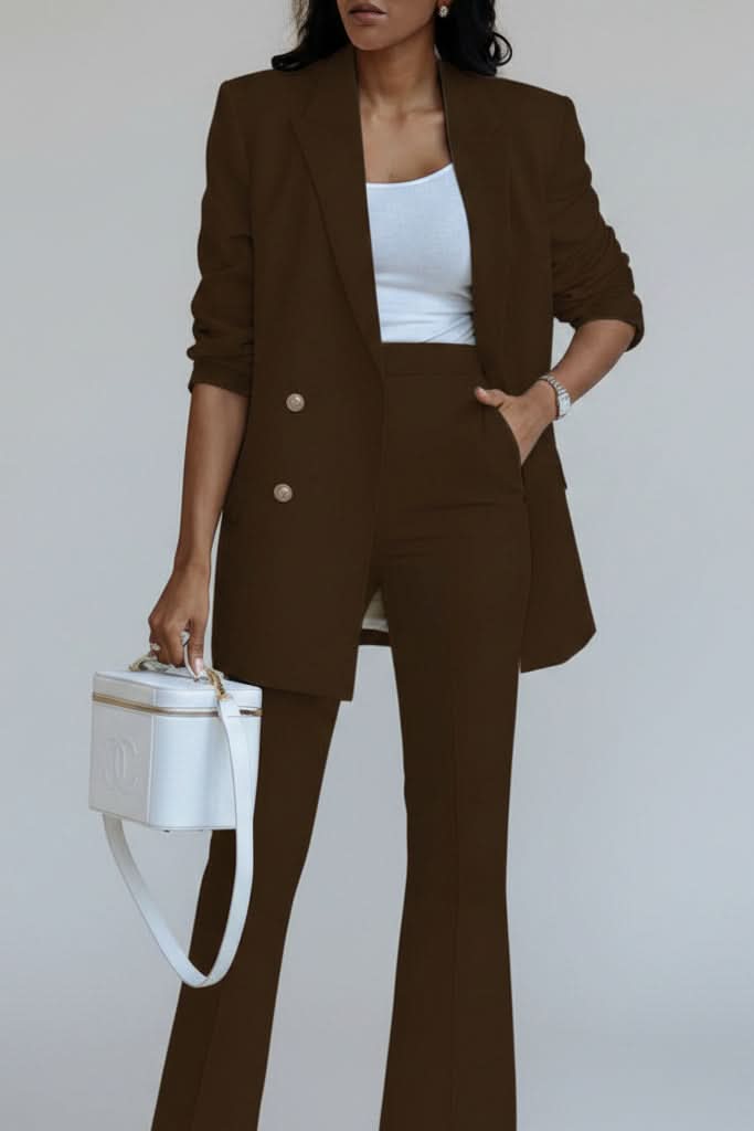 Smooth finish women's elegant blazer suit set, perfect for professional office fashion.