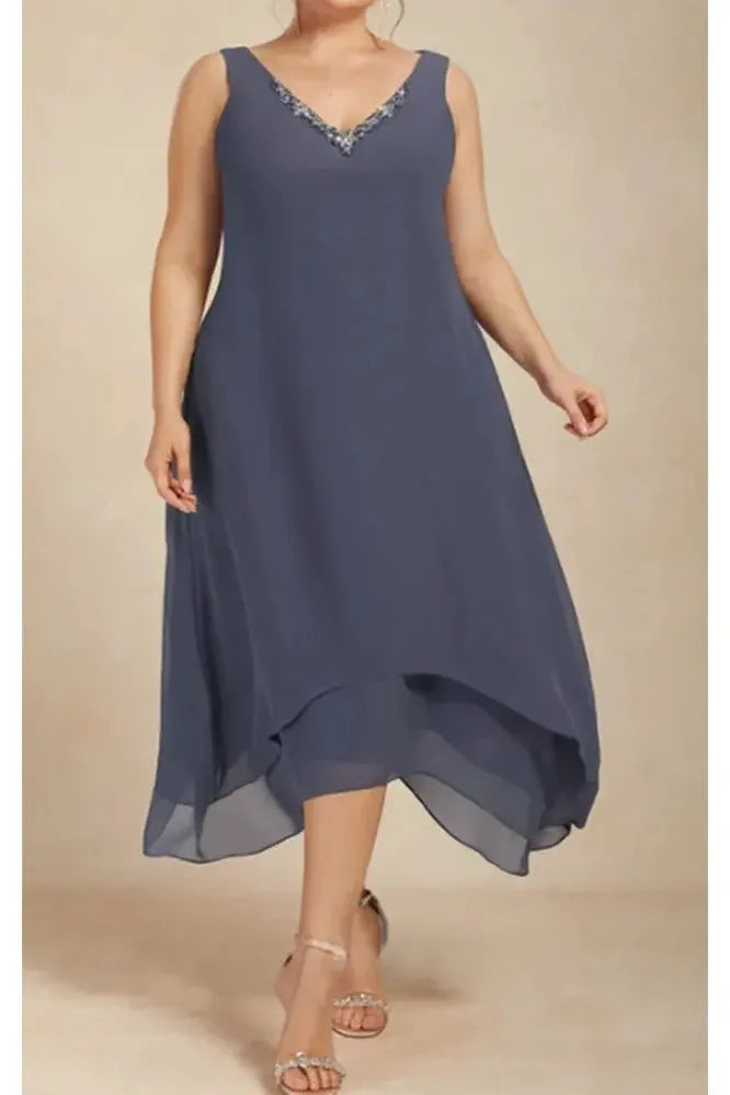 Comfortable women's printed flowy midi dress, showcasing its effortless style and versatile feminine design.