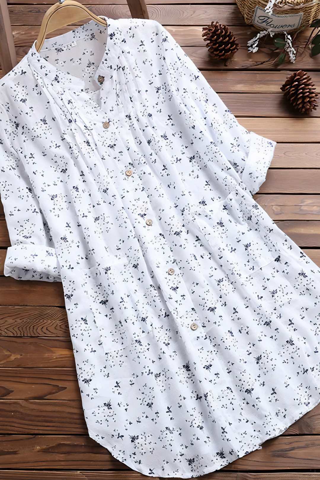 Women's elegant printed long sleeve blouse, perfect for office or casual wear. Versatile fashion top.