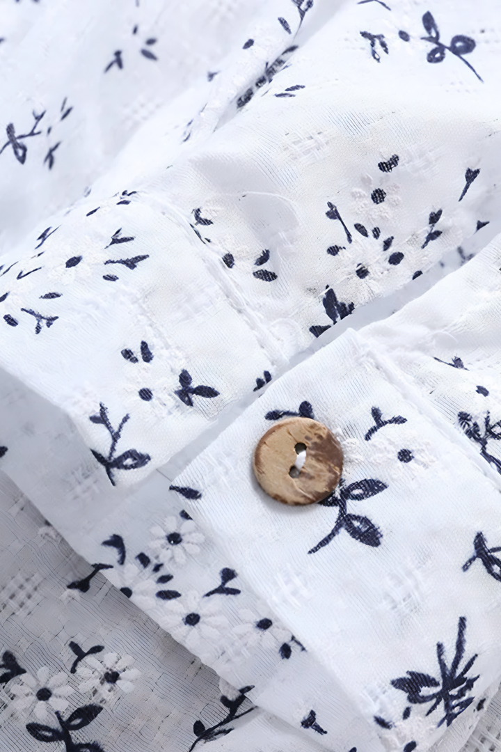 Stylish women's printed blouse in blue/white, a long sleeve top for elegant office or versatile casual fashion.
