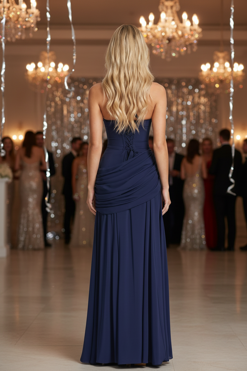 Stylish women's long ruched maxi dress, ideal for casual day wear, vacation, or an elegant evening out.