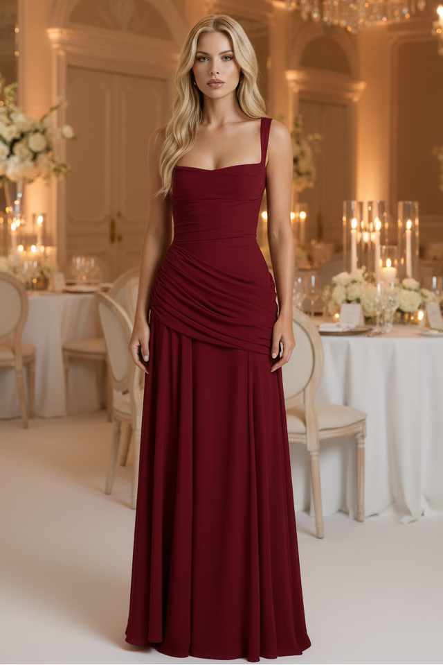 Flowy women's ruched maxi dress for effortless style, a comfortable and versatile long dress for summer days.