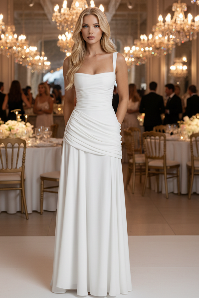Women's vacation ruched maxi dress, offering elegant, comfortable style perfect for warm weather occasions.