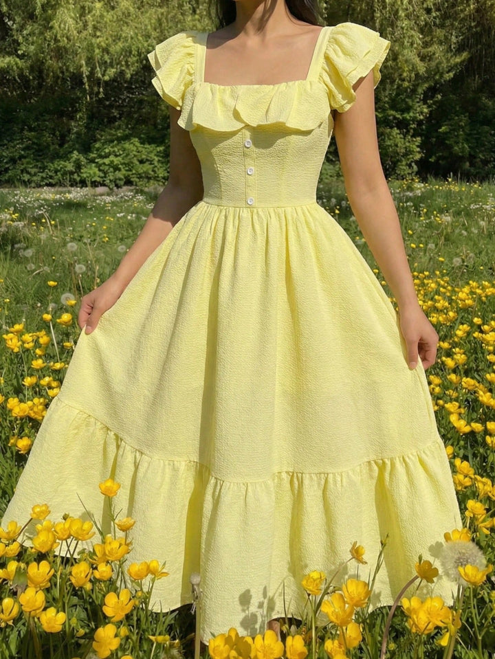 Women's elegant ruffled off-shoulder maxi dress, perfect for summer parties & evening events.