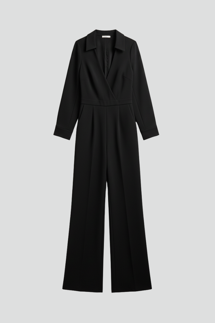 Women's elegant shirt collar wide-leg jumpsuit, perfect for chic professional wear or smart casual.