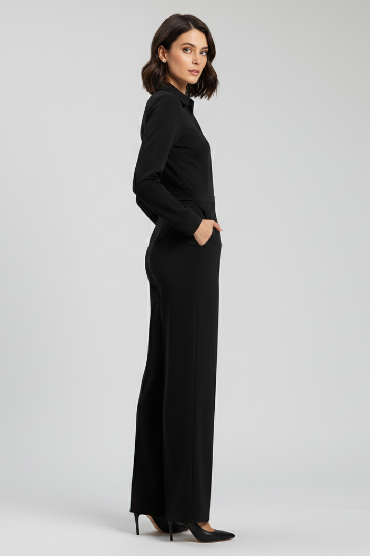 Professional women's shirt collar wide-leg jumpsuit, a stylish and comfortable one-piece for smart casual.