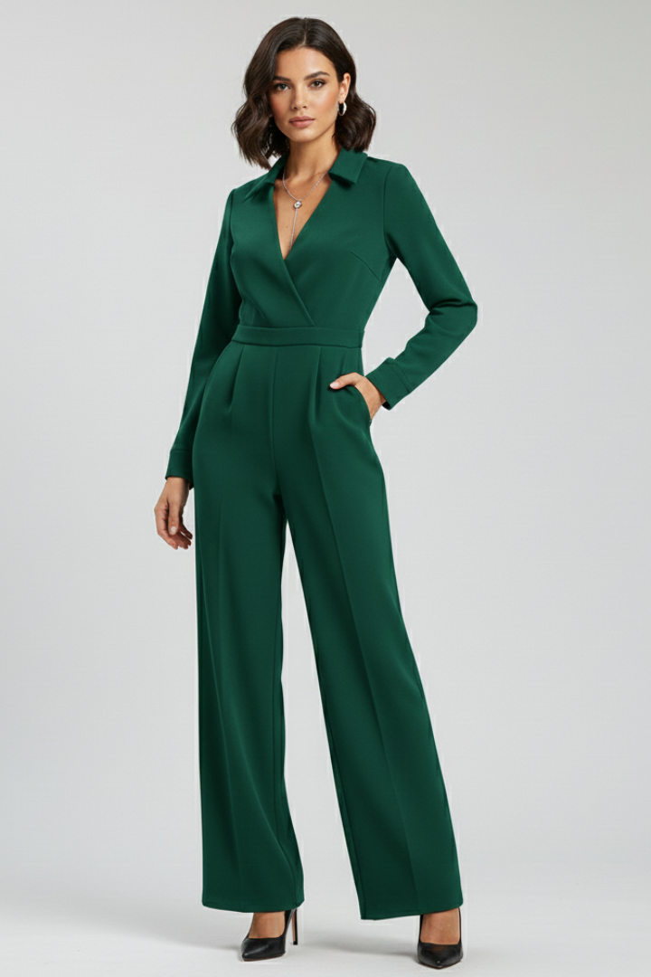 Stylish and comfortable women's wide-leg jumpsuit with a chic shirt collar, perfect for all-day wear.