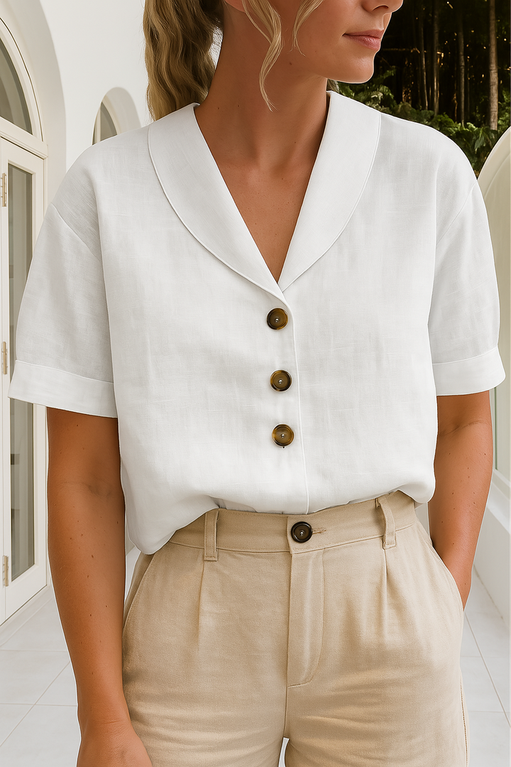 Women's elegant short sleeve wrap blouse, perfect for versatile everyday casual or office wear. Stylish & comfortable.