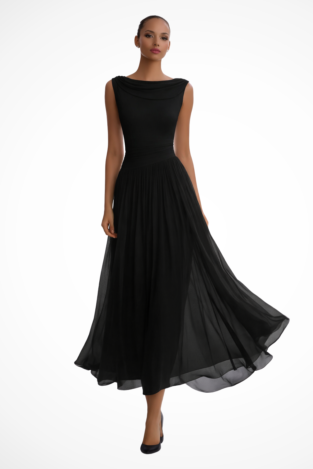 Flattering A-line sleeveless midi dress for women, designed for elegance, comfort & versatility in summer.