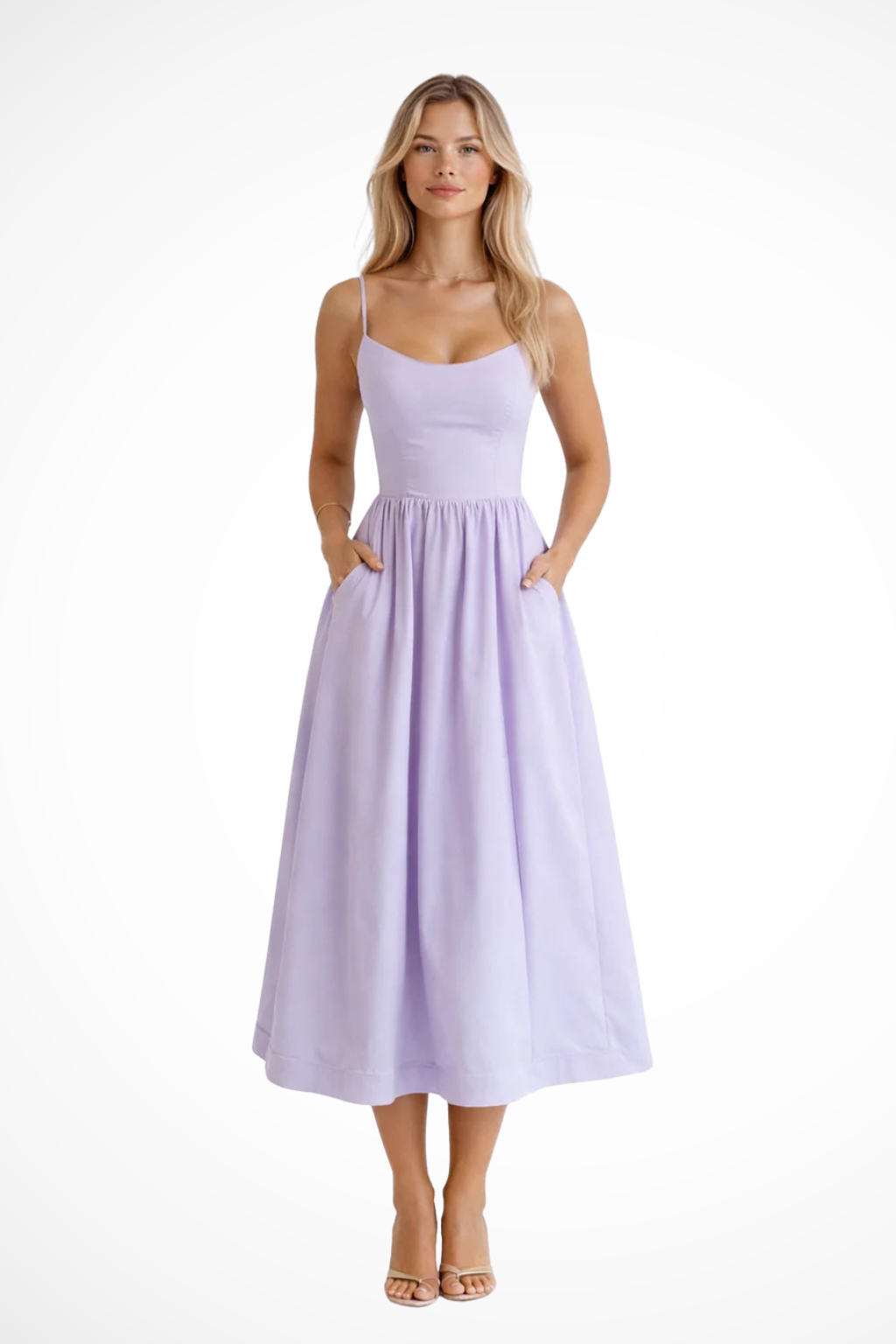 Women's elegant spaghetti strap midi sundress. Perfect for summer & spring casual wear.