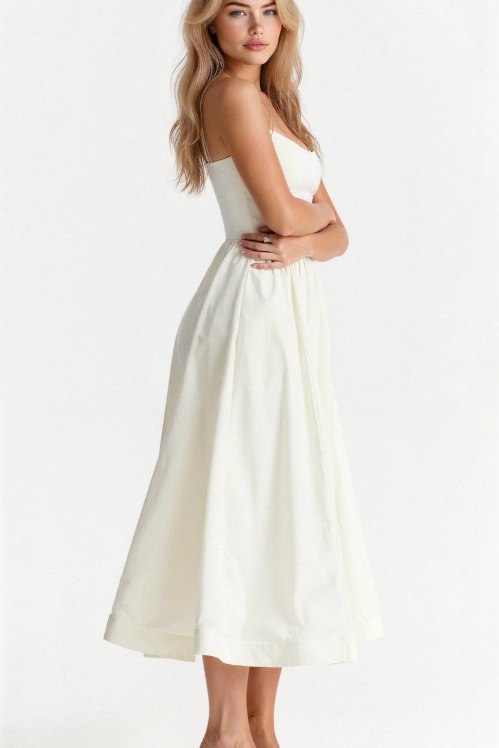 Effortless women's casual midi sundress. Sleeveless spaghetti strap, perfect for spring/summer days.