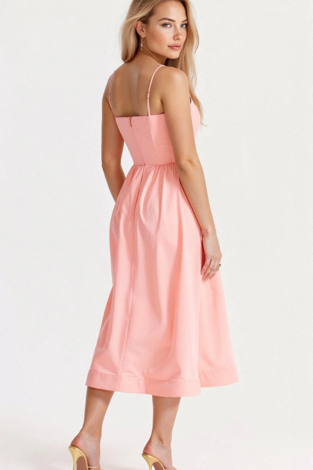 Women's sleeveless spaghetti strap midi dress. Perfect casual sundress for warm days.
