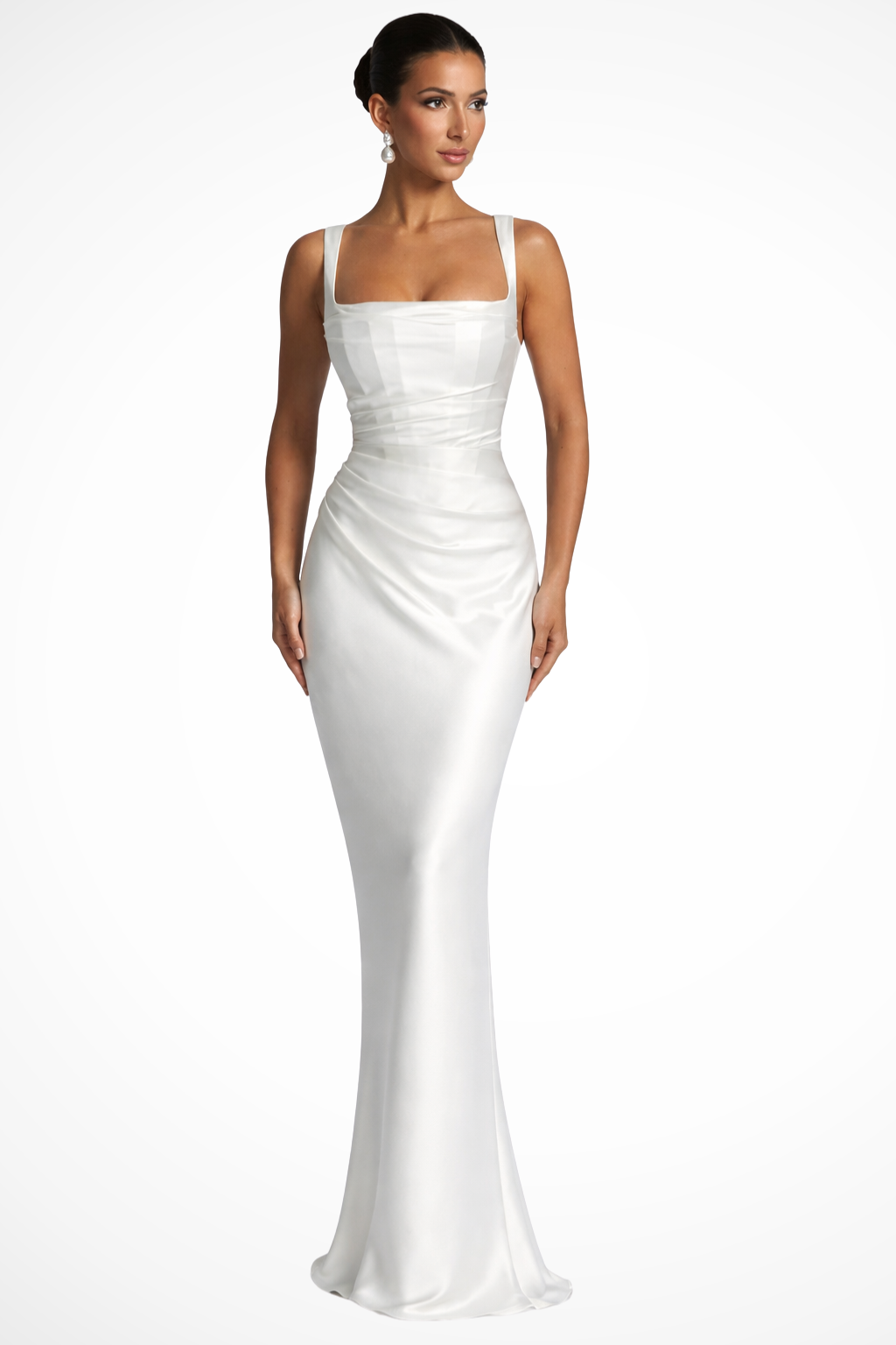 Stylish women's square neck ruched maxi dress, a versatile formal evening gown option.