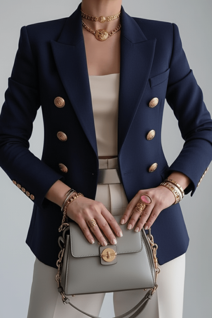 Stylish women's tailored blazer, ideal for smart casual or formal wear, enhancing any professional modern outfit.