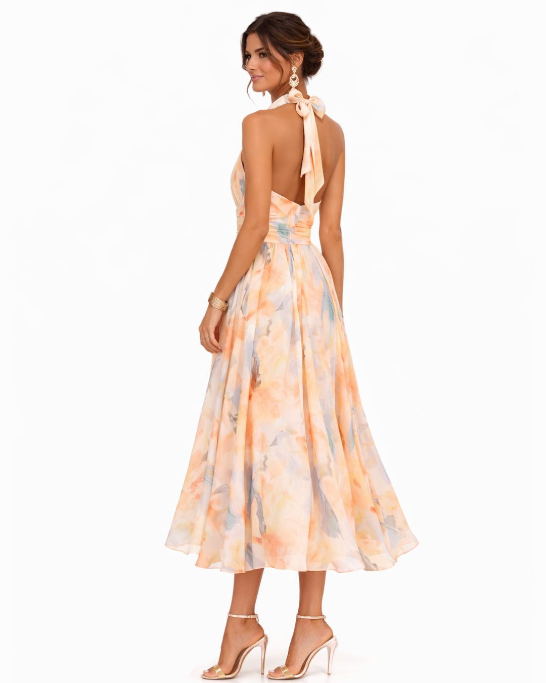Stunning women's watercolor print halter maxi dress, a flowy and comfortable choice for any party or event.