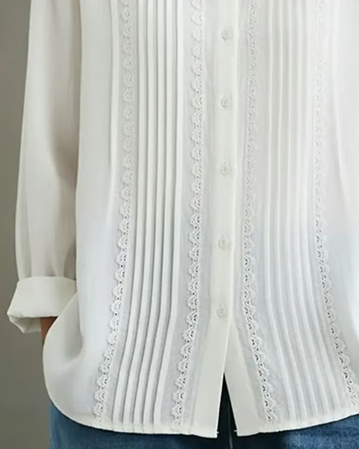 Solid white women's long sleeve blouse with an elegant doll collar, ideal for autumn office or smart casual outfits.