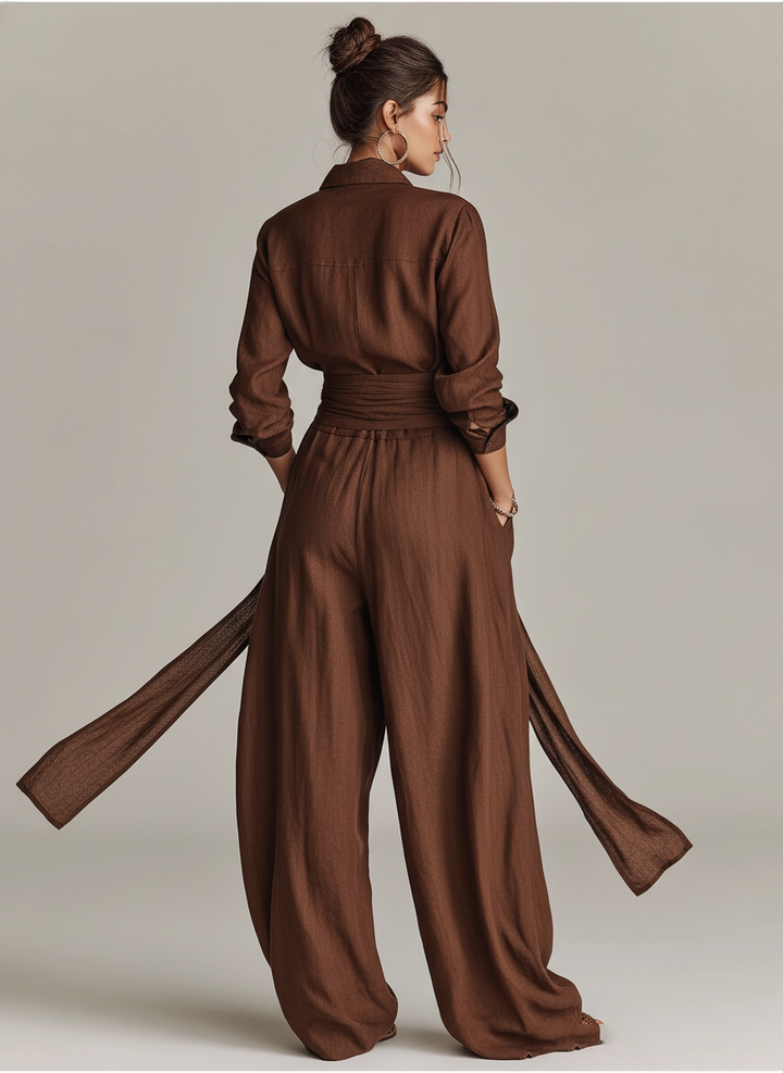 Elegant yet casual women's wide leg jumpsuit with tie waist, ideal for summer and resort style.