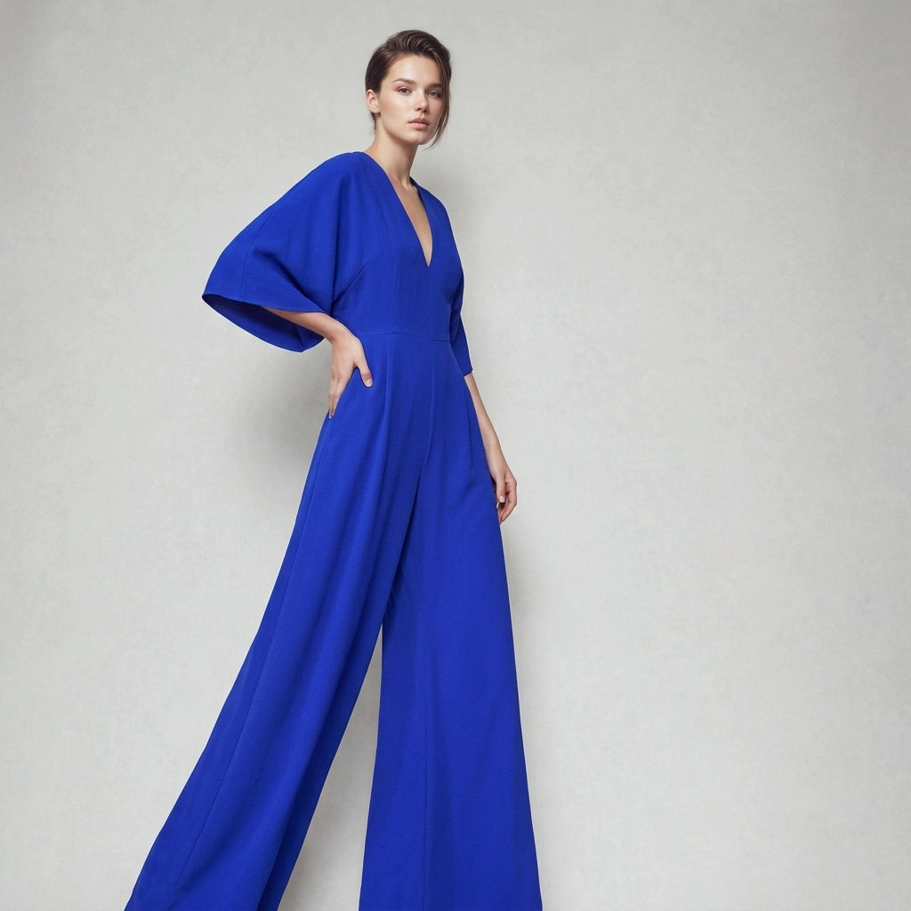 Comfortable women's wide-leg jumpsuit, flowing design for ease of movement. Stylish and versatile for casual or elegant wear.