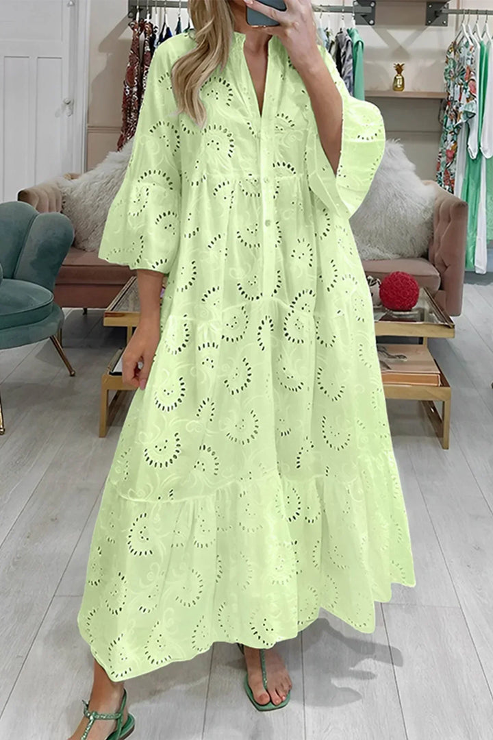 Embroidered flowy summer dress for women, a comfortable boho long dress for beach outings.
