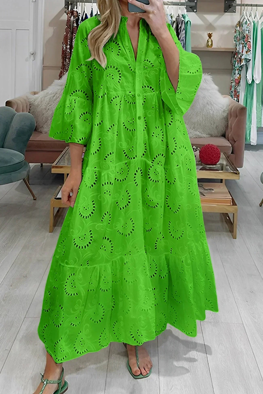 Boho embroidered flowy long dress for women, a loose fit summer dress for vacation chic.
