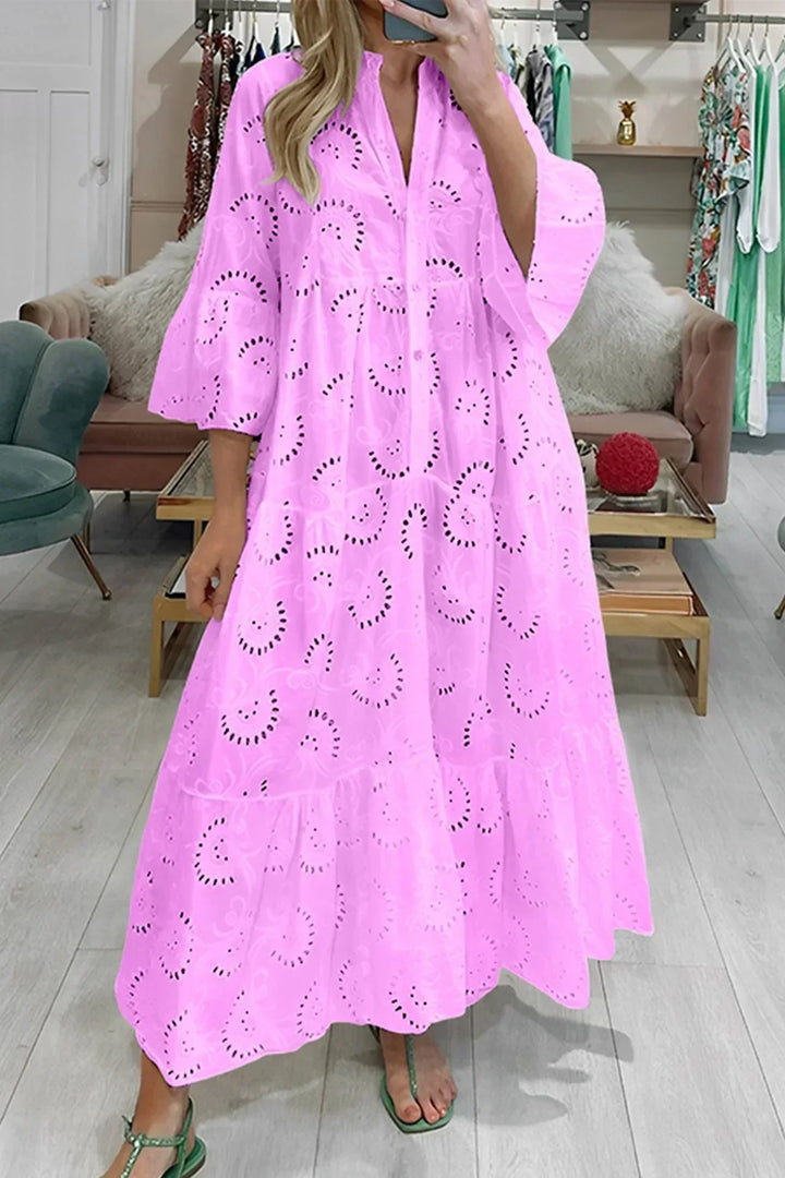 Women's elegant embroidered maxi dress, ideal casual fashion for summer and beach days.