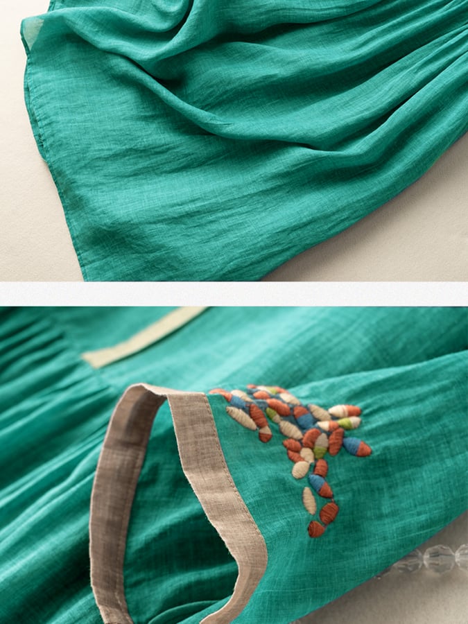 Versatile women's embroidered boho midi dress, perfect for casual summer & spring fashion. Elegant relaxed fit.