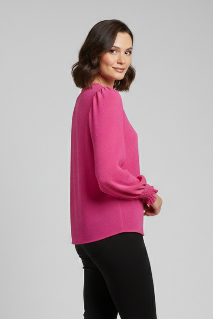 Fashionable women's embroidered blouse with long sleeves & round neck, great for spring/fall.