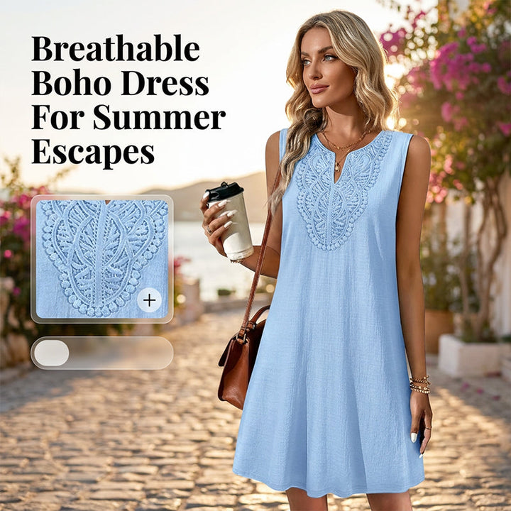 Effortless casual elegance with this relaxed fit V-neck embroidered midi dress for women.