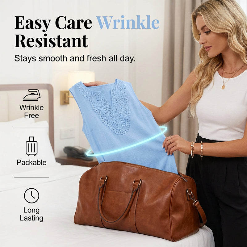Women's V-neck sleeveless embroidered midi dress. Relaxed fit for easy wear & casual elegance.
