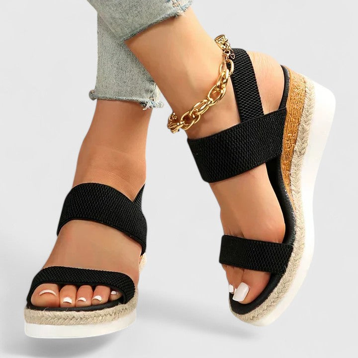 Versatile women's platform espadrille wedge sandals with elastic straps, ideal for summer fashion.