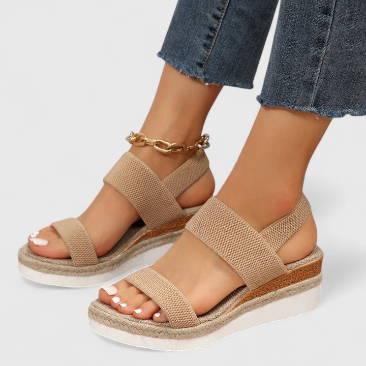 Comfortable women's open-toe espadrille wedge sandals, elastic slip-on for effortless style.