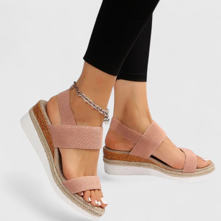 Women's casual espadrille wedge sandals, featuring a platform and flexible elastic slip-on straps.