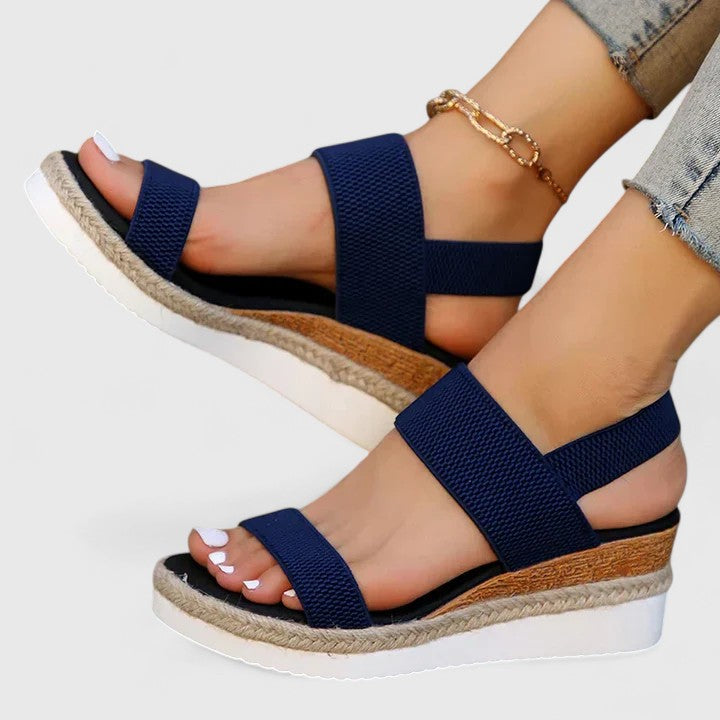 Women's comfortable elastic strap espadrille wedge sandals, chic platform for warm weather fashion.