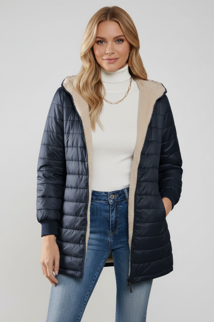 Product image: Women's hooded zip jacket. Casual, comfortable, and stylish outerwear for daily use.