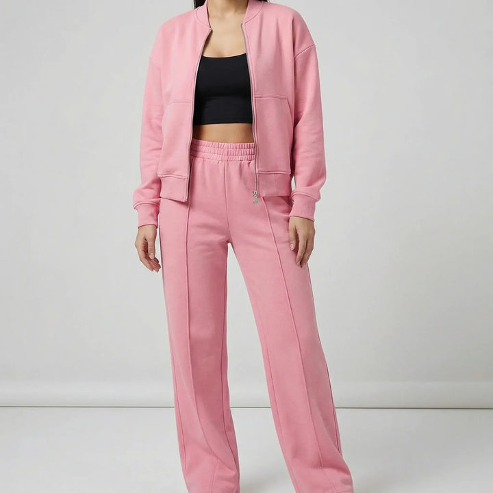 Evie women's regular fit straight leg trousers and jacket, a smart two-piece set.